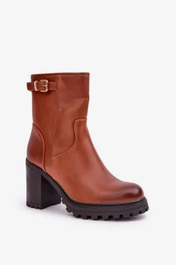 Ocieplane Botki Na Słupku Z Klamrą Brązowe Selavia