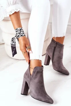 Ocieplane Botki Na Słupku Szare Sally