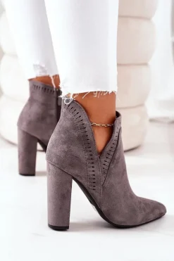 Ocieplane Botki Na Słupku Szare Sally