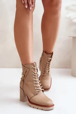 Ocieplane Botki Na Słupku Ze Złotym Detalem Beżowe Ivarisse