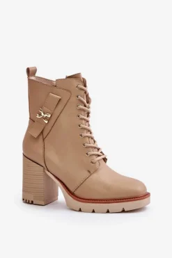 Ocieplane Botki Na Słupku Ze Złotym Detalem Beżowe Ivarisse
