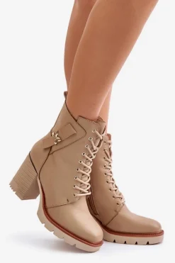 Ocieplane Botki Na Słupku Ze Złotym Detalem Beżowe Ivarisse