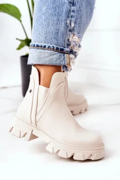 Ocieplane Botki Sztyblety Beżowe Hashtag