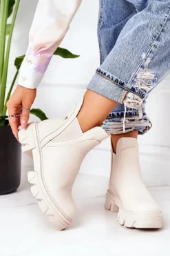 Ocieplane Botki Sztyblety Beżowe Hashtag