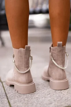 Ocieplane Botki Sztyblety Na Zamek Z Ozdobnym Paskiem Beżowe Labenne