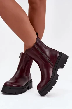 Ocieplane Botki Sztyblety Na Zamek Bordowe Niviane