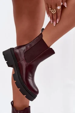 Ocieplane Botki Sztyblety Na Zamek Bordowe Niviane