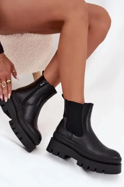 Ocieplane Botki Sztyblety Damskie Na Platformie Czarne Ismira