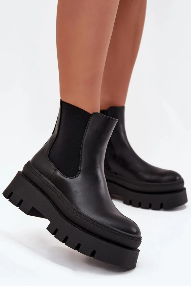 Ocieplane Botki Sztyblety Damskie Na Platformie Czarne Ismira