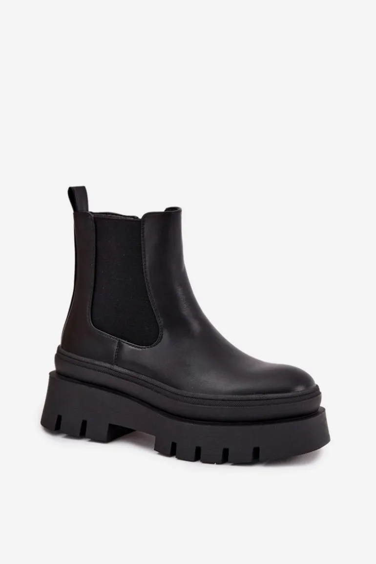 Ocieplane Botki Sztyblety Damskie Na Platformie Czarne Ismira