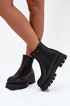 Ocieplane Botki Sztyblety Damskie Na Platformie Czarne Ismira