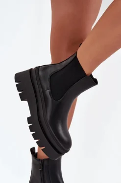 Ocieplane Botki Sztyblety Damskie Na Platformie Czarne Ismira