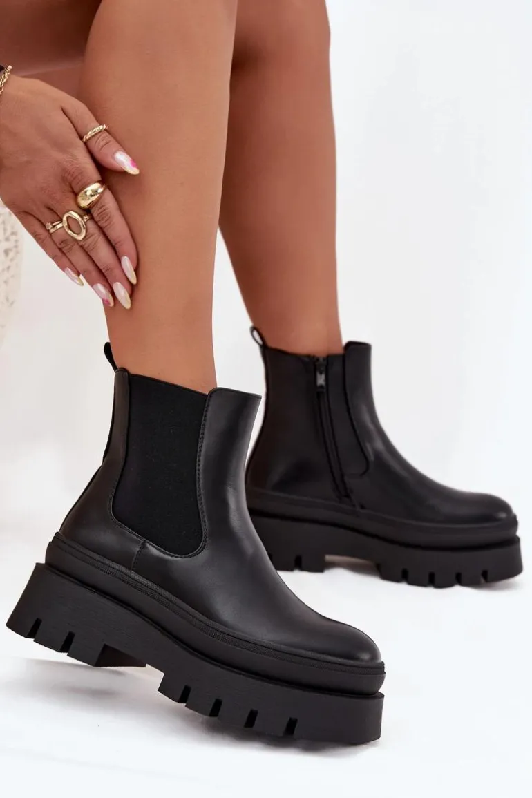 Ocieplane Botki Sztyblety Damskie Na Platformie Czarne Ismira