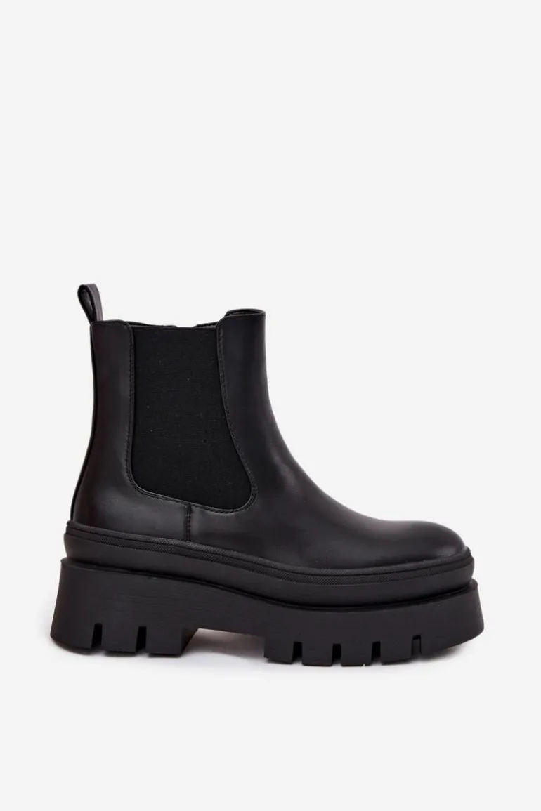 Ocieplane Botki Sztyblety Damskie Na Platformie Czarne Ismira