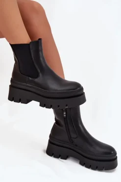Ocieplane Botki Sztyblety Damskie Na Platformie Czarne Ismira