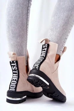 Ocieplane Botki Sztyblety Z Suwakiem Beżowe My Way