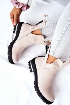 Ocieplane Botki Sztyblety Z Suwakiem Beżowe My Way