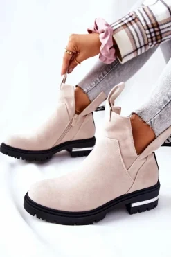 Ocieplane Botki Sztyblety Z Suwakiem Beżowe My Way