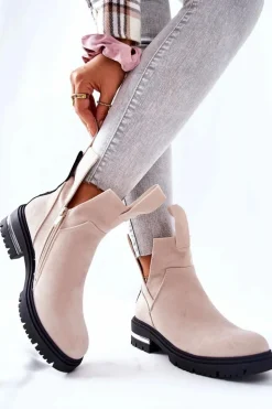 Ocieplane Botki Sztyblety Z Suwakiem Beżowe My Way