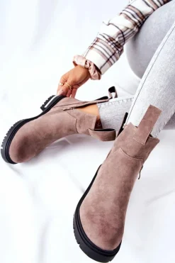 Ocieplane Botki Sztyblety Z Suwakiem Cappucino My Way