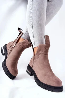 Ocieplane Botki Sztyblety Z Suwakiem Cappucino My Way