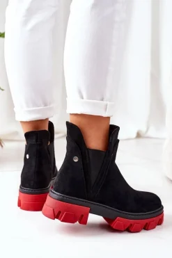 Ocieplane Botki Sztyblety Czarno-Czerwone Fearless