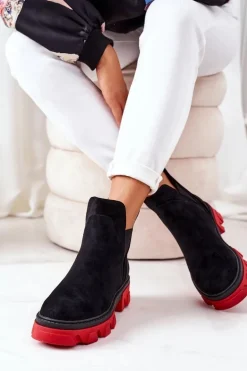 Ocieplane Botki Sztyblety Czarno-Czerwone Fearless