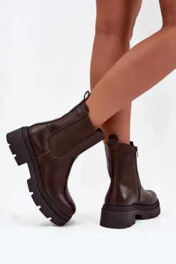 Ocieplane Botki Sztyblety Na Zamek Czekoladowe Niviane