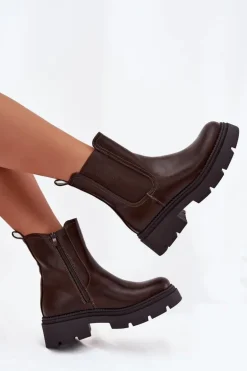 Ocieplane Botki Sztyblety Na Zamek Czekoladowe Niviane