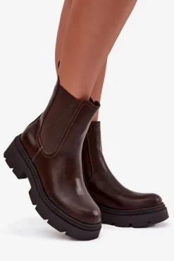 Ocieplane Botki Sztyblety Na Zamek Czekoladowe Niviane
