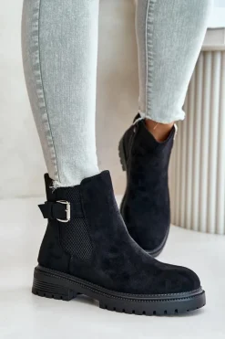 Ocieplane Botki Sztyblety Na Zamek Z Klamrą Czarne Kikiella