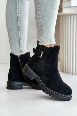 Ocieplane Botki Sztyblety Na Zamek Z Klamrą Czarne Kikiella