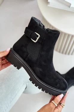 Ocieplane Botki Sztyblety Na Zamek Z Klamrą Czarne Kikiella