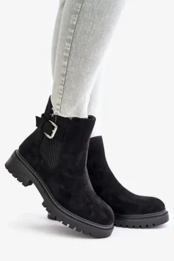 Ocieplane Botki Sztyblety Na Zamek Z Klamrą Czarne Kikiella