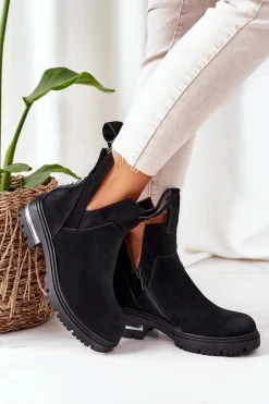 Ocieplane Botki Sztyblety Z Suwakiem Czarne My Way