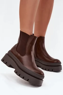 Ocieplane Botki Sztyblety Damskie Na Platformie Czekoladowe Ismira