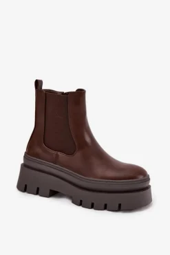 Ocieplane Botki Sztyblety Damskie Na Platformie Czekoladowe Ismira