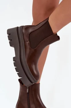 Ocieplane Botki Sztyblety Damskie Na Platformie Czekoladowe Ismira