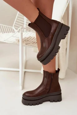 Ocieplane Botki Sztyblety Damskie Na Platformie Czekoladowe Ismira