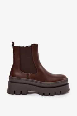 Ocieplane Botki Sztyblety Damskie Na Platformie Czekoladowe Ismira