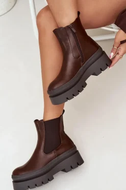 Ocieplane Botki Sztyblety Damskie Na Platformie Czekoladowe Ismira