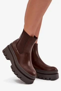 Ocieplane Botki Sztyblety Damskie Na Platformie Czekoladowe Ismira