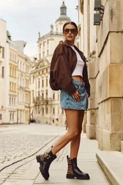 Ocieplane Botki Sztyblety Damskie Ze Złotym Detalem Panterka Czarne Priscilla