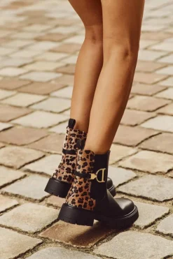 Ocieplane Botki Sztyblety Damskie Ze Złotym Detalem Panterka Czarne Priscilla