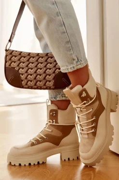 Ocieplane Botki Trapery Beżowo-Brązowe Settimo