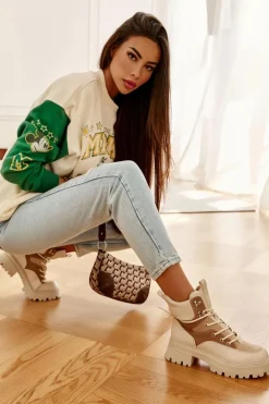 Ocieplane Botki Trapery Beżowo-Brązowe Settimo