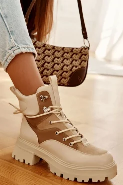 Ocieplane Botki Trapery Beżowo-Brązowe Settimo