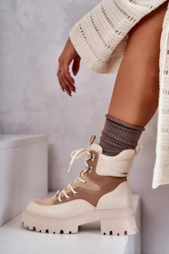 Ocieplane Botki Trapery Beżowo-Brązowe Settimo