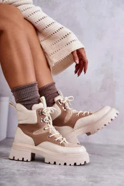 Ocieplane Botki Trapery Beżowo-Brązowe Settimo