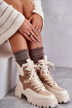 Ocieplane Botki Trapery Beżowo-Brązowe Settimo